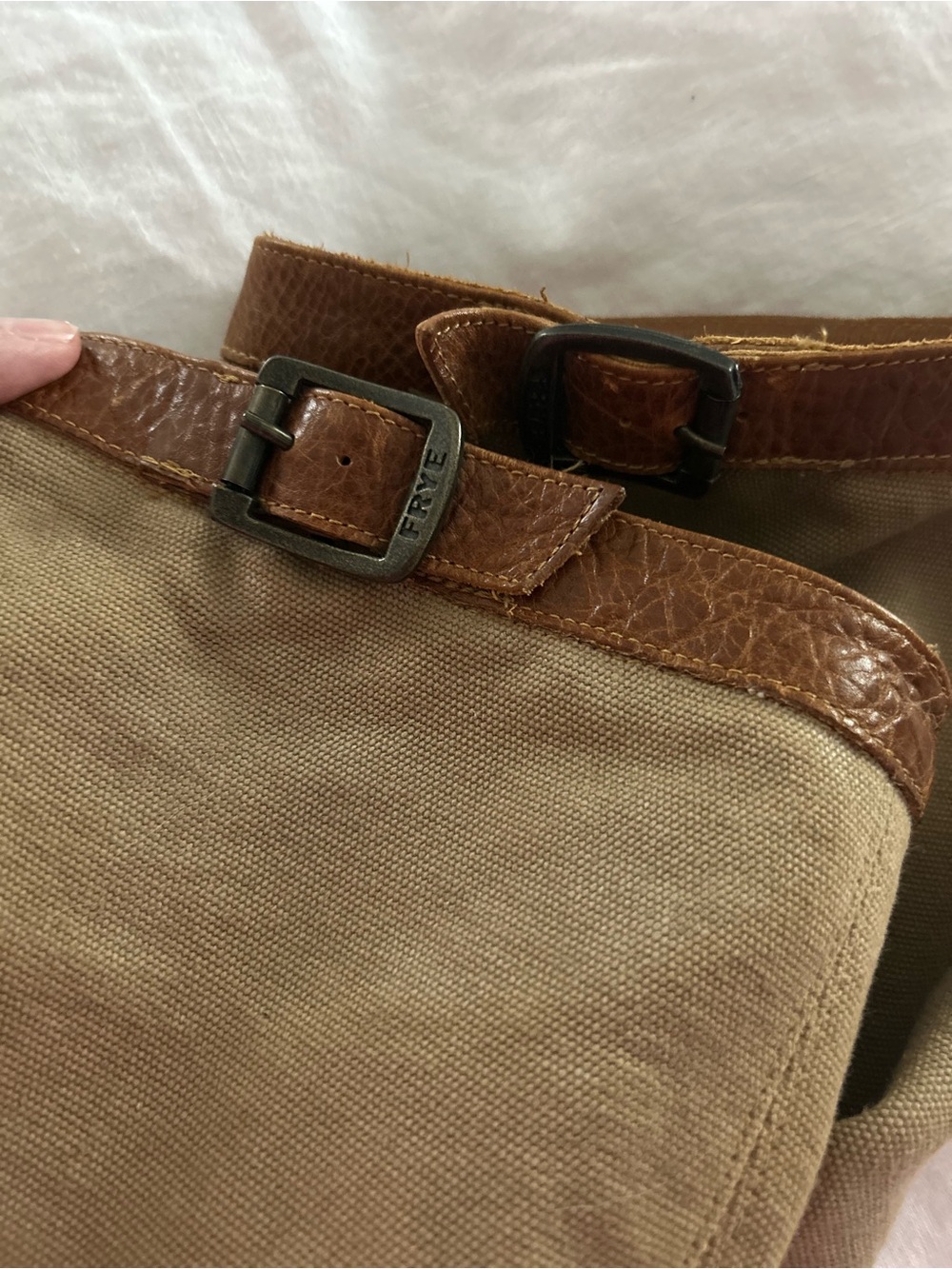 Frye Tall Brown Leather & Olive Canvas Boots - Picture 4 of 10